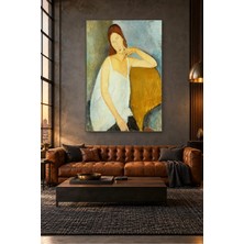 Fida Modigliani Beyaz Elbiseli Jeanne Hébuterne Oturan Portre Canvas Tablo