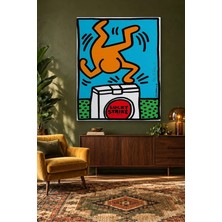 Fida Keith Haring Paket Üzerinde Amuda Kalkan Turuncu Figür Canvas Tablo