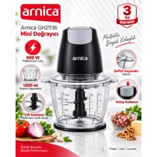 Arnica GH21136 Mini Doğrayıcı – 500 W Güç, Çift Katmanlı Paslanmaz Çelik Bıçak, Geniş Şeffaf Hazne
