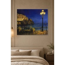 Fida Gece Fenerli Sahil Kasabası Canvas Tablo