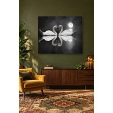 Fida Dolunay Altında Kalp Oluşturan Kuğular Canvas Tablo