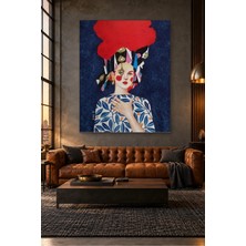 Fida Kırmızı Saçlı ve Renkli Başlıklı Kadın Canvas Tablo
