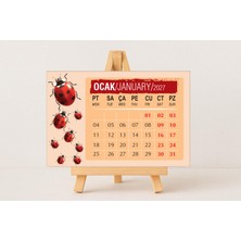 Genel Tedarik 2027 Uğurböcek Temalı Masa Takvimi 10X15 Cm-Mini Ahşap Şövale Ile Birlikte