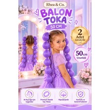 Rhea & Co. Lila Örgülü Balon Saç – 50 cm Çocuk Saç Tokası | 2’li Set