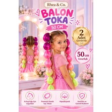 Rhea & Co. Mor-Pembe-Sarı Örgülü Balon Saç – 50 cm Çocuk Saç Tokası | 2’li Set