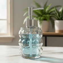 Çelik Ticaret Beyaz Bubble Cam Sıvı Sabunluk - 450 ml Kabartmalı Şık Banyo ve Mutfak Sabunluğu (7X12 Cm) (5067 - Şeffaf)