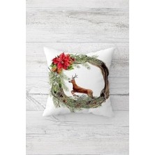 Çelik Ticaret Pelangi Geyik Yılbaşı Konsept Gizli Fermuarlı Kırlent Kılıfı Koltuk Yastık Kılıfı TAKIM(4ADET), Beyaz-Kahverengi 45 x 45