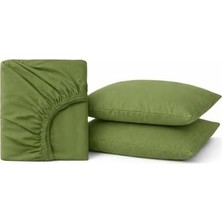 Çelik Ticaret SEPTUMIUM%100 Pamuklu Lastikli Çarşaf, Haki, 2 Yastık Kılıfı Dahil (100X200)