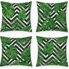 Çelik Ticaret Dijital Baskı Yaprak Desenli Dekoratif Yastık Kılıfı 45X45 cm – Fermuarlı, Yıkanabilir, Modern Yeşil Tasarım, 4’lü Set – Iç Yastık Dahil Değildir
