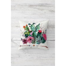Çelik Ticaret Pelangi Kaktüs ve Renkli Çiçekler Çift Tarafı Baskılı Gizli Fermuarlı Yastık Kılıfı Kırlent Yastık Kılıfı, Yeşil-Fuşya 45 x 45