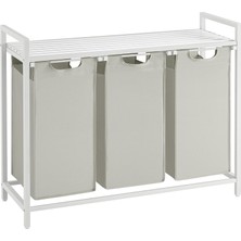 Çelik Ticaret Çamaşır Sepeti 3 Bölmeli, Raflı Çamaşır Torbası, Çamaşır Kutusu, Oxford Kumaştan Uzatılabilir Çamaşır Torbası, Metal Çerçeve, 3 x 38 L, 92,5 x 33 x 72
