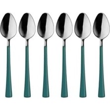 Çelik Ticaret 6 Parça Çay Kaşığı Seti, Paslanmaz Çelik, Gümüş Yeşil, 11 Cm, 70 Gram, El Yıkama