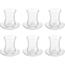 Çelik Ticaret 12 Parça Klasik Çay Seti – 6 Çay Bardağı ve 6 Çay Tabağı, Şeffaf Cam, 8 cm Bardak, 10 cm Tabak, Şık ve Dayanıklı Tasarım