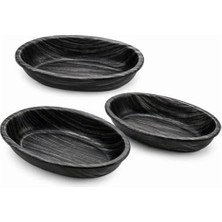Çelik Ticaret Siyah Oval Sunum Tabağı Seti, 3'lü, 26X16 Cm, Modern Tasarım, Atıştırmalık ve Yemek Servisi Için, Plastik 3 Lü