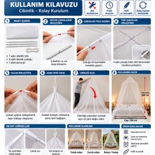 Tavana Asılan Cibinlik 150X300 cm – Çubuk Destekli, Hava Alan Beyaz Polyester Tül, Yatak Sinekliği