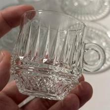 Çelik Ticaret 6’lı Cam Kahve Fincanı Seti Şeffaf Çizgili Tasarım Tabaklı Espresso Türk Kahvesi Sunum Fincan Takımı 6 cm