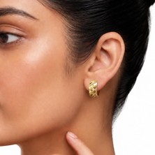 14 K Altın Görünümlü Şeritli Fantezi Küpe