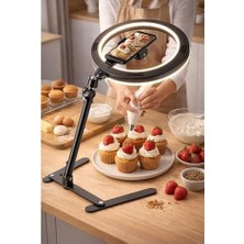 Çelik Ticaret 10" Masaüstü Ring Light Çekim Standı – 30-47,5 cm Ayarlanabilir Yükseklik, Telefon Tutuculu Ürün Video & Fotoğraf Çekim Selfie Işığı, CZ-035, Siyah