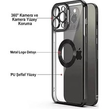 Çelik Ticaret & Aksesuar 15 Pro ile Uyumlu Laser Şeffaf Parlak Arka Yüzey ve Logo Detaylı Kenarları Silikon Yapıya Sahip Lens Koruyuculu Kılıf (Siyah)