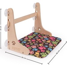 Çelik Ticaret Gobypet Güçlü Vantuzlu Kedi Cam Yatağı, Asılan Ahşap Kedi Yatağı, Pencere Önü Dinlenme Alanı, Çıkarılabilir Minderli, Standart (Patili Desen)
