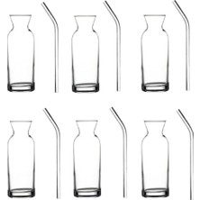 Çelik Ticaret Village Cam Pipetli Meşrubat Bardağı Limonata Süt Şişesi Sunum Karaf 6 Adet