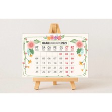 Genel Tedarik 2027 Masa Takvimi-Çiçek Temalı 10X15 cm Ebat-Mini Ahşap Şövalesi Ile Birlikte