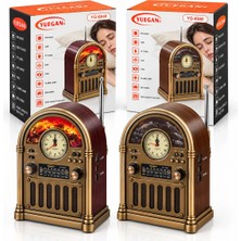 Saatli - Ibreli Şömineli Radyo - Retro Am - Fm - Sw USB - Type-C Sarjlı Bt - Tf - USB Speaker Yg