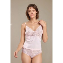 QKK Kadın Pudra Dantel Detaylı Ip Askılı Atlet & Slip Külot Kaşkorse Set Q6U0K.K.3A.