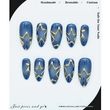 Starry Navy Protez Jel Takma Tırnak - El Yapımı Kalıcı Oje Nail Art Ombre Chrome - NC161