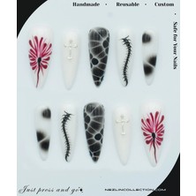 Retro Grunge Protez Jel Takma Tırnak -El Yapımı Kalıcı Oje Nail Art Gothic Charm -NC159