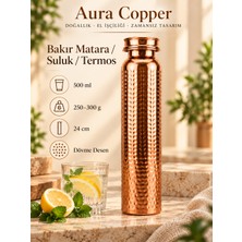 Aura Copper Bakır Matara Suluk Su Şişesi 500–600 ml Geometrik ve Dövme Desenli