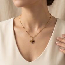 Mith Sb Takı Kahverengi Taşlı Kolye | Gold Kare Çerçeve