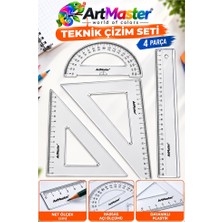 ArtMaster Şeffaf Plastik Gönye 30 45 60 90 Cetvel 30 cm Açı Ölçer Iletki 1 Adet KOD100 Teknik Çizim Seti Geometri Matematik
