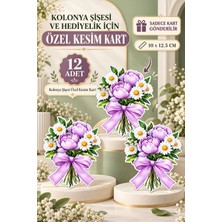 Emtory Home Mor Papatyalı Çiçekli 12 Adet Kolonya Şişesi Kartı - Özel Kesimli Hediye Kartı