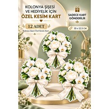 Emtory Home Beyaz Çiçekli 12 Adet Kolonya Şişesi Kartı - Özel Kesimli Hediye Kartı