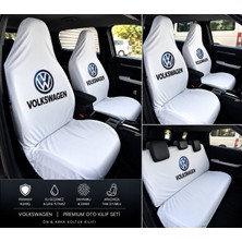 Şimika Beyaz Vw Desen Kumaş Servis Kılıfı Ön Arka Kılıf 4 Parça (Arka 2 Parca Logolu) Penye 1.kalite Esnek Likralı Üniversal Yıkanabilir Her Araca Uyumlu