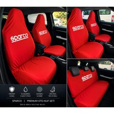 Şimika Kırmızı Sparco Desen Kumaş Servis Kılıfı Ön Arka Kılıf 4 Parça (Arka 2 Parca Logolu) Penye 1.kalite Esnek Likralı Üniversal Yıkanabilir Her Araca Uyumlu