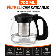 Zeyn Gross 700 ml Filtreli Cam Çaydanlık – Paslanmaz Çelik Süzgeçli, Siyah Kapaklı ve Kulplu, Isıya Dayanıklı Cam Demlik, Bitki Çayı Demliği