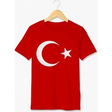Kıvırcıkyoga Kız Çocuk Kırmızı Ayyıldız Bayrak T-Shirt Kısa Kol Tişört