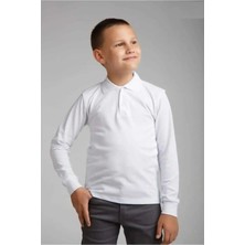Bebezeyn Kız Çocuk Beyaz Renk Polo Yaka Okul Tshirt Lacostr Uzun Kol