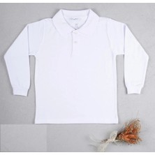 Beberium Kids Kız Çocuk %100 Pamuklu Lakost Kumaş Polo Yaka Beyaz Uzun Kollu 10 Yaş Çocuk Sweatshirt