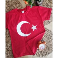 Öykü Style Kız Çocuk Çocuk Kırmızı Bayrak T-Shırt