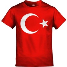 Orijin Tekstil Kız Çocuk Ay Yıldız Baskılı Türk Bayrağı Modeli Kırmızı Çocuk Tshirt