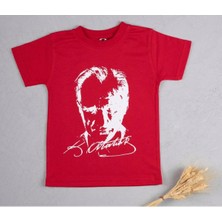 Beberay Kız Çocuk Atatürk Baskılı Yazlık %100 Pamuk Penye Kısa Kol Çocuk Tişört