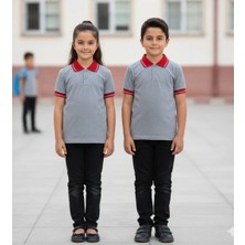 Kidsmadamiko Polo Çizgi Yaka Kısa Kol Kız Çocuk Tshirt Gri