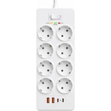 Fulltech 3680W 8'li Akım Korumalı Uzatma Prizi - 2 Usb-A 2 Type-C, 2 Metre Kablo, Akıllı Koruma