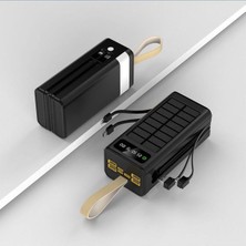 Solar 30.000 Mah Güneş Enerjili LED Işıklı Powerbank, 4x USB Çıkış, Siyah