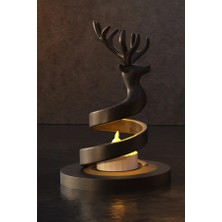 Ecotrend 3D Baskı Spiral Ren Geyiği Mumluk Yılbaşı Dekoratif Ren Geyiği Tealight Mum Tutucu - Siyah