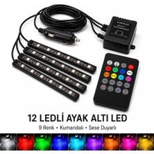 Sivor Chery Tiggo Uyumlu 12 LED Rgb Araç Içi Ayak Altı Aydınlatma Kumandalı 9 Renk Ses Duyarlı