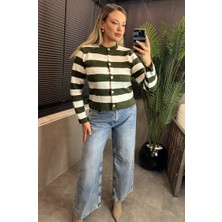 Mir Store Yeşil Çizgili Triko Hırka
